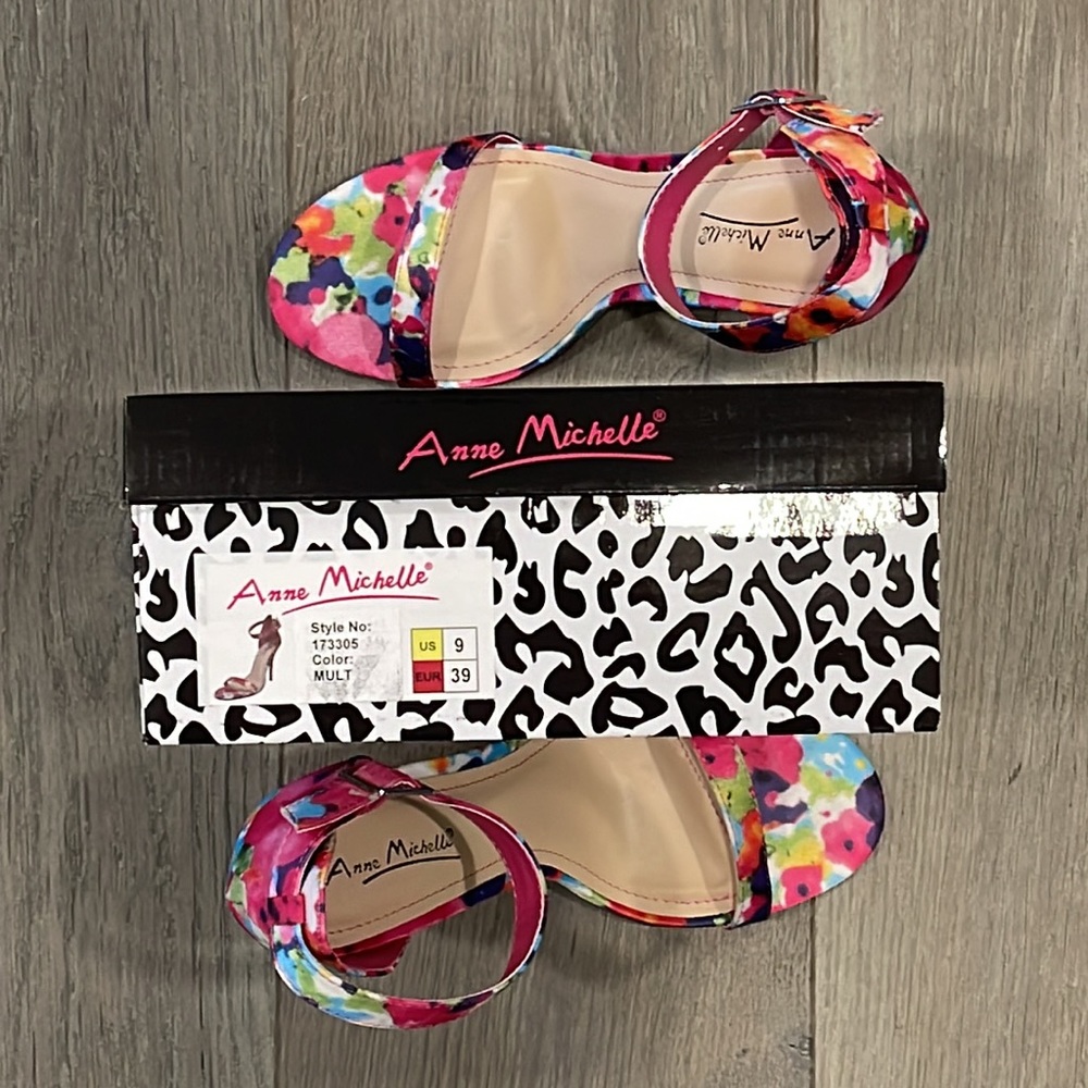 Anne Michelle Floral Pattern 4” Sandal Stiletto-Size 9 Box Included - Picture 4 of 10